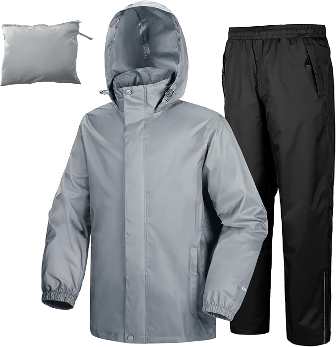 33,000ft Men's Rain Suit Packable Waterproof Lightweight Rain Gear for Golf Hiking Cycling 2 Pieces(Rain Jackets and Pants)
