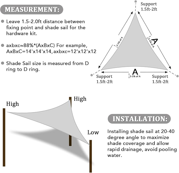 Shade&Beyond Custom Sun Shade Sail 13'x14'x19.1' Triangle Sun Sail Shades Patio - Image 6