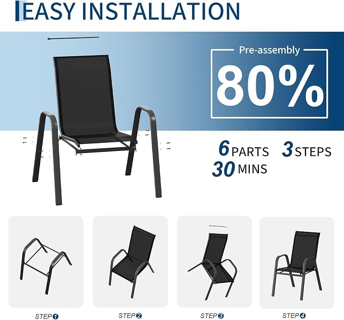 Stackable Outdoor Patio Dining Chairs Set of 4 – High Back Textilene Chairs - Image 6