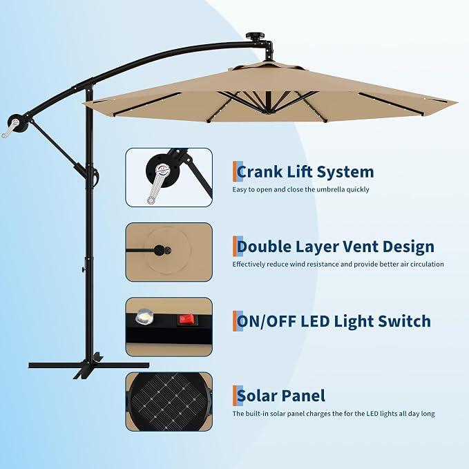 Garvee 10FT Solar Lights Offset Patio Umbrella - Image 3