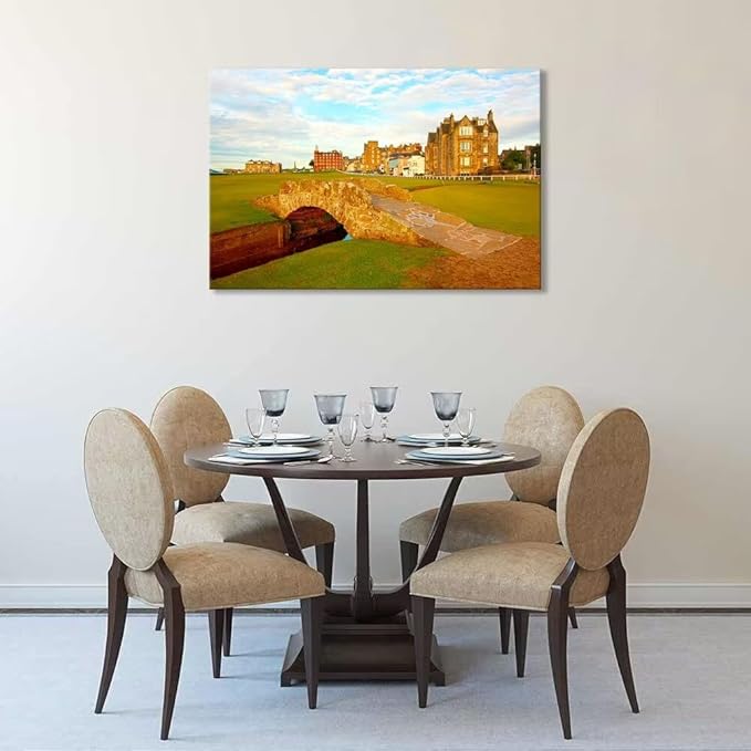 St Andrews Golf Course Wall Art for Living Room Bedroom Home Decorations Golf Course Swilcan Bridge St Andrews Picture Poster Framed Artwork Canvas Prints Ready to Hang(18''H x 24''W)