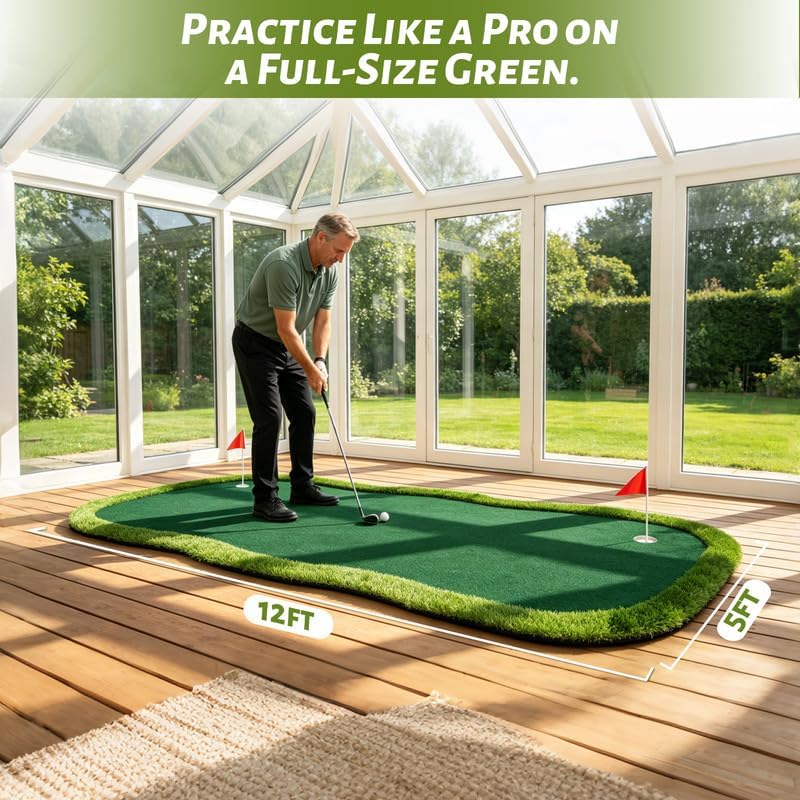 Golf Practice Mat–Indoor/Outdoor Putting Green & Hitting, 5x5/5x10/5x12 ft - Image 3