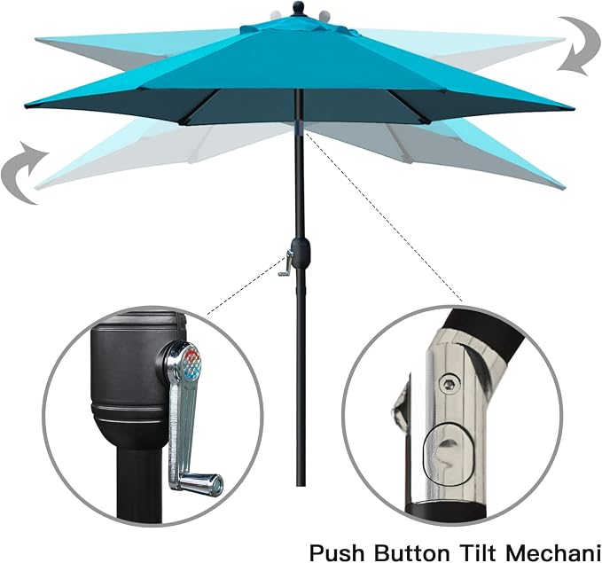 Sunnyglade 7.5' Patio Umbrella Outdoor Table Umbrella Tilt Crank Teal Blue | - Image 2