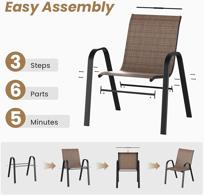 Stackable Outdoor Dining Chairs Set of 4, Textilene Patio Chairs - Image 6