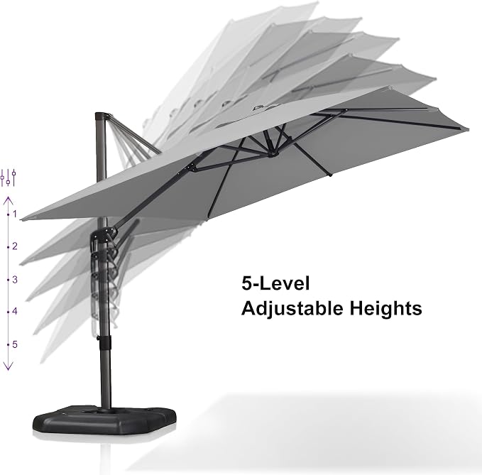 PURPLE LEAF Umbrella with Base and Cover 9' x 11.5' All Shade White | More - Image 4