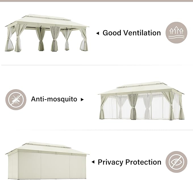 10'x20' Outdoor Gazebo, Metal Frame Heavy Duty Patio Canopy Tent Shelter - Image 5