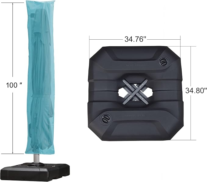 PURPLE LEAF Umbrella with Base and Cover 10' x 10' Easy Assembly Turquoise | - Image 3