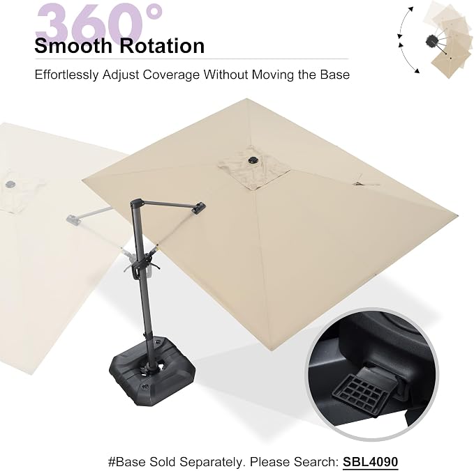 PURPLE LEAF Cantilever Umbrella 9' x 11.5' Rectangle 360° Rotation Beige | - Image 7