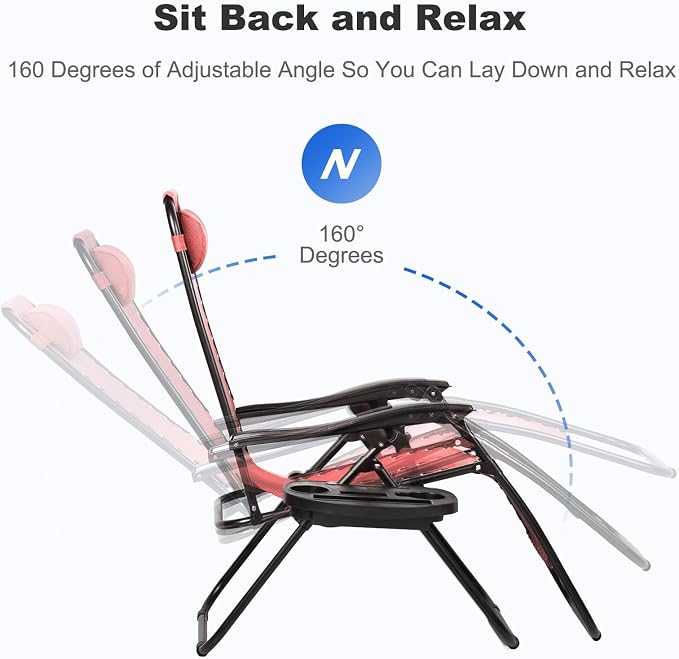 Nazhura Set of 2 Relaxing Recliners Patio Chairs Adjustable Steel Mesh Zero - Image 4
