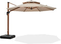 PURPLE LEAF Patio Umbrella 11ft Double Top Wood-Grain Finish, 240GSM by PURPLELEAF