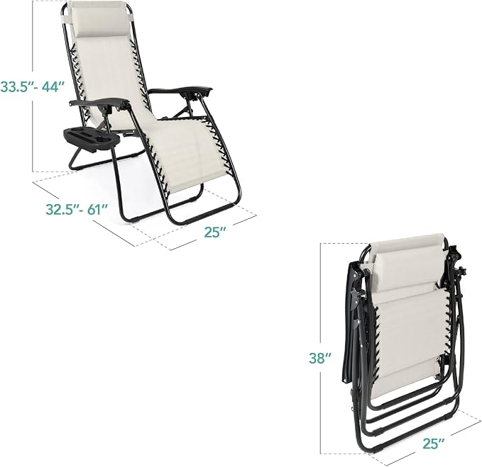 Best Choice Products Set of 2 Adjustable Steel Mesh Zero Gravity Lounge Chair - Image 3