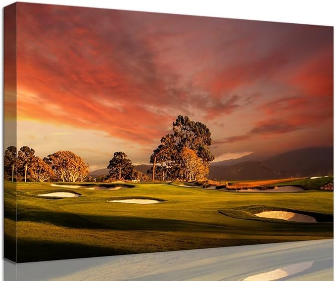 chenchenArt Coastline Golf Course Wall Art for Living Room Bedroom Bathroom Decor USA California Golf Course Picture Wall Decor for Office Golf Art Canvas Prints Framed Ready to Hang(12''H x 16''W)