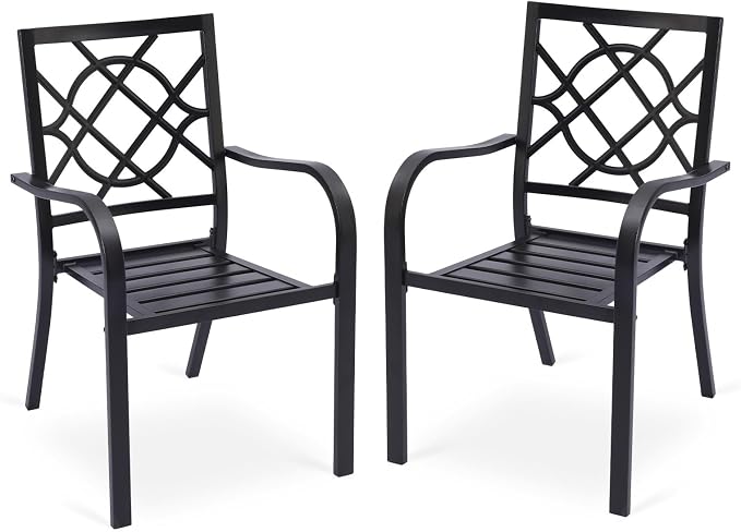Patio Dining Chairs Set of 2, Stackable Metal High Back Chairs Set by Aoodor