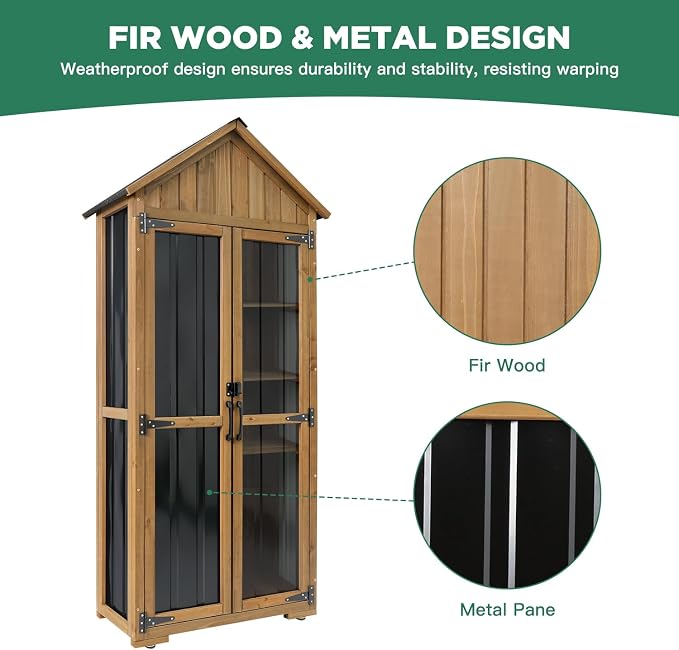 Ketive Outdoor Storage Cabinet, Wood & Metal Storage Shed - Image 3