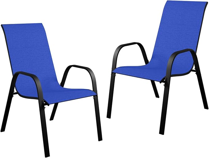 Stackable Patio Chairs Set of 1/2/4, Heavy Duty Metal Frame & Teslin Fabric - Image 9