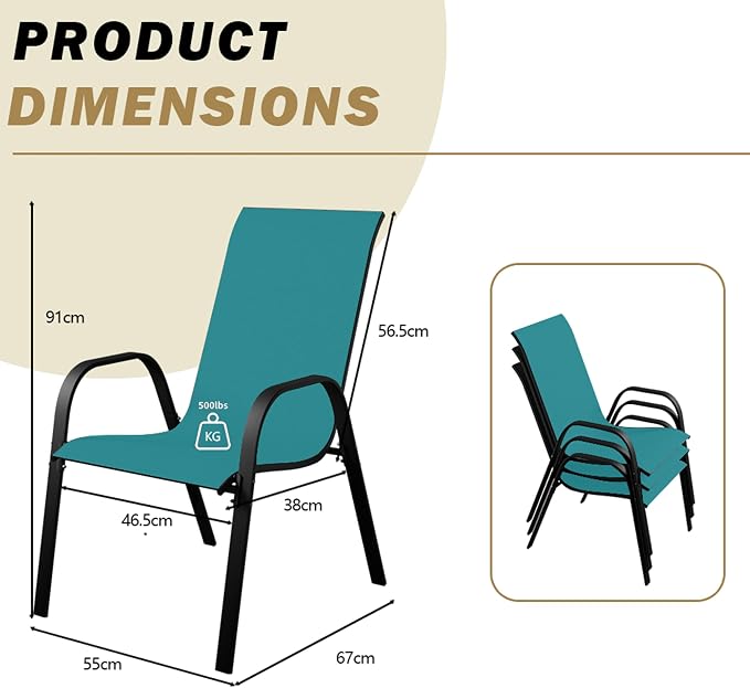 Stackable Patio Chairs Set of 1/2/4, Heavy Duty Metal Frame & Teslin Fabric - Image 3