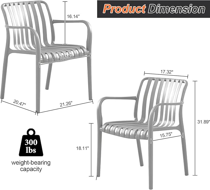 JPBSTO Patio Dining Chairs Set of 4, All-Weather Outdoor and Indoor Stackable - Image 2