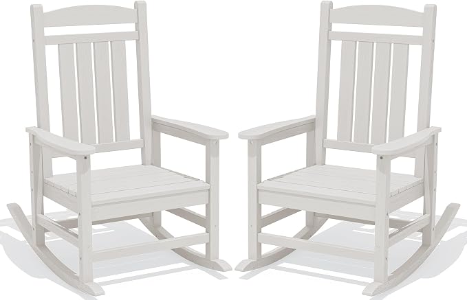 Oversized Outdoor Rocking Chairs Set of 2, HDPE Porch Rocker by KINGYES
