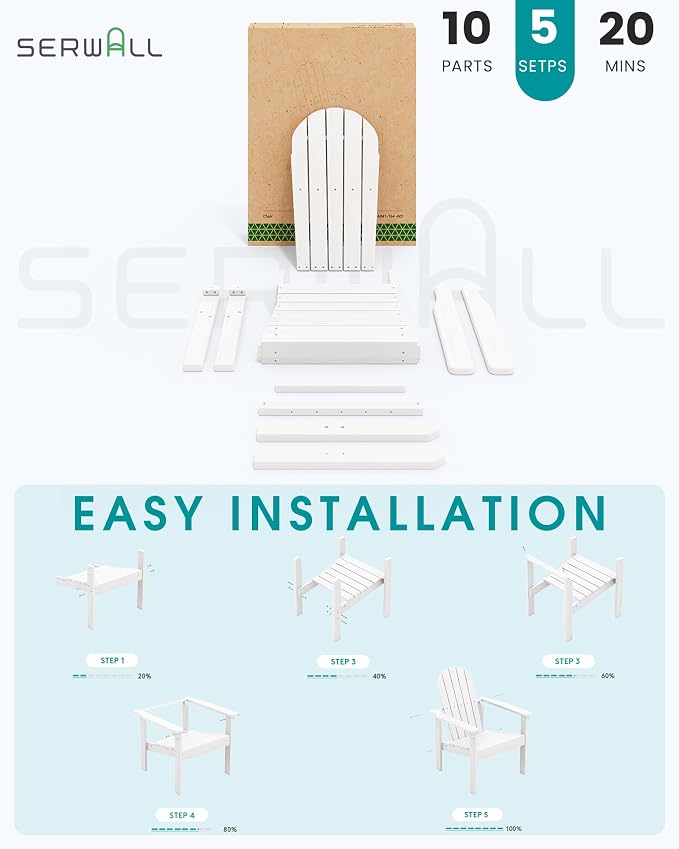 SERWALL HDPE Stackable Adirondack Chairs Set of 2, Space-Saving - Image 7