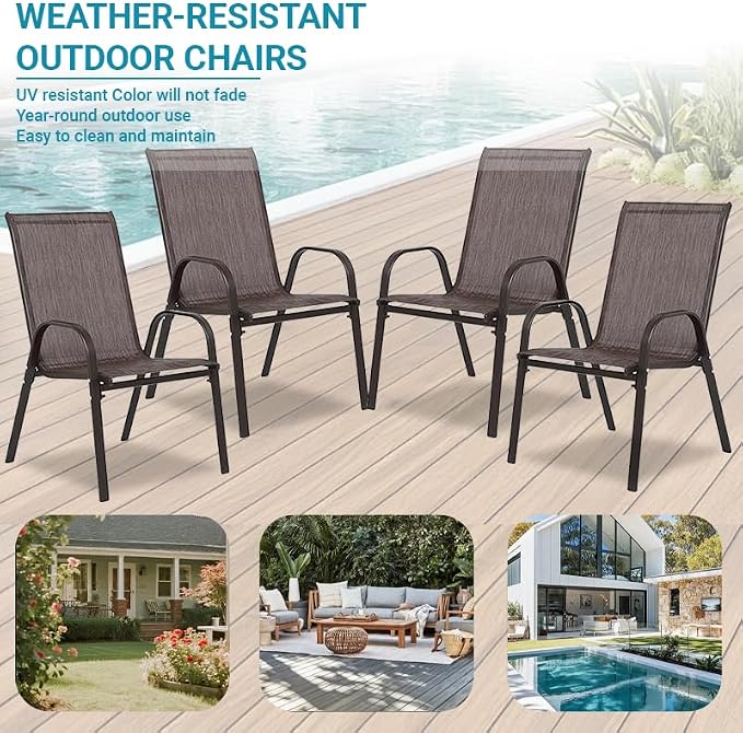 Patio Chairs Set of 4, Breathable Textilene, Weatherproof Frame, Quick Setup - Image 5