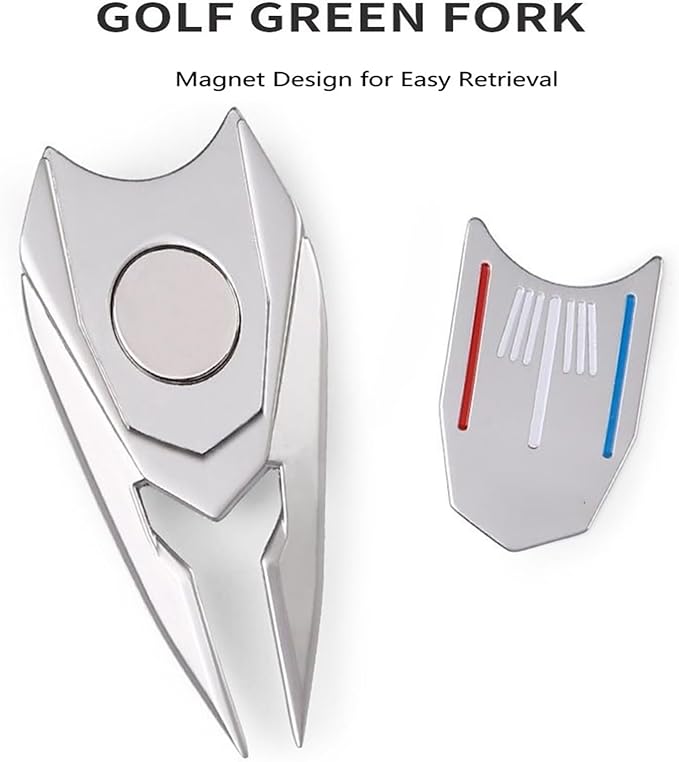 Multifunctional Golf Divot Repair Tool with Strong Magnetic Golf Ball Marker & Hat Clip, Metal Golf Divot Tool with Alignment Ball Marker, Universal, Silvia