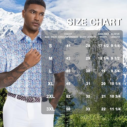 Mens Golf Shirt Short Sleeve Dry Fit Print Moisture Wicking Performance - Image 6