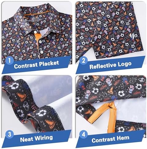 Mens Golf Shirt Short Sleeve Dry Fit Print Moisture Wicking Performance - Image 4