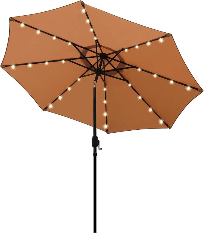 9 ft Solar Umbrella, 32 LED Lighted Patio Umbrella, Table Market Umbrella by Blissun