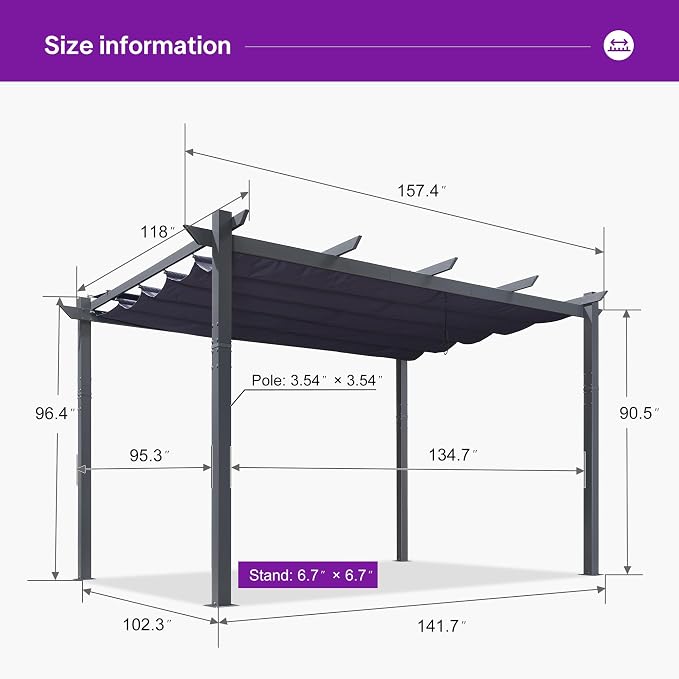 PURPLE LEAF Retractable Pergola 10' x 13' w/Double Canopy - Image 2