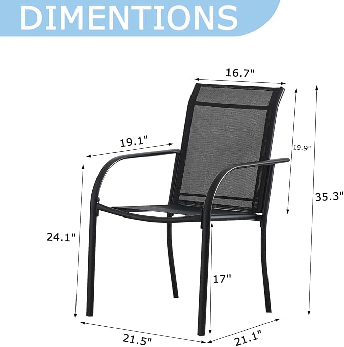 Stackable Patio Chairs Set of 6, Outdoor Dining Chairs - Image 2