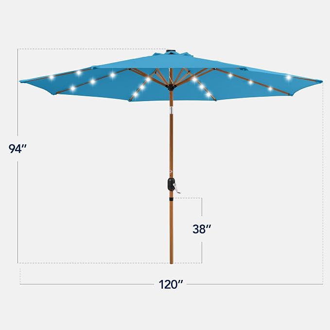 Best Choice Products 10ft Solar Market Patio Umbrella w/Woodgrain Pattern Pole - Image 2