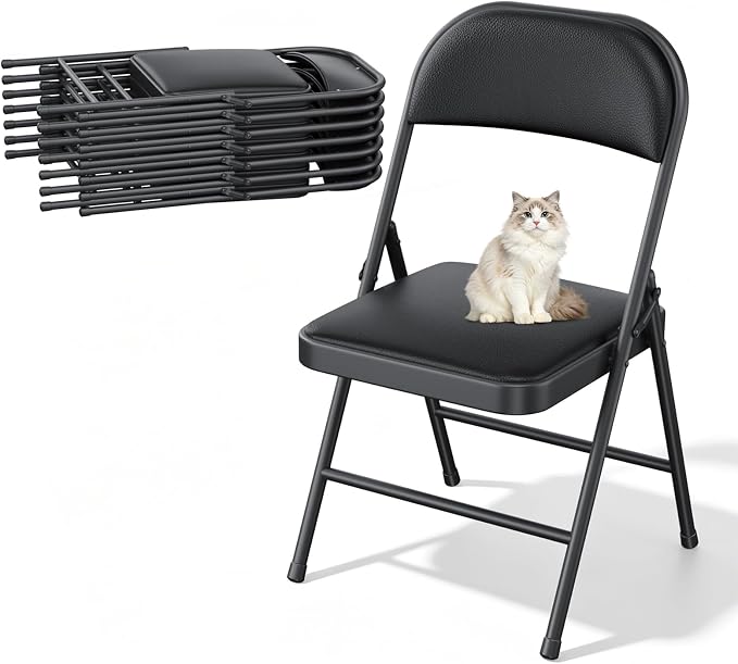 8 Pack Padded Folding Chairs, Portable Metal Foldable Chairs by HomePage