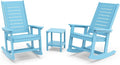 GREENVINES Outdoor Rocking Chairs Set, 2 Rockers w/ 1 Side Table, Arctic | by GreenVines