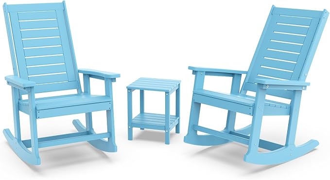 GREENVINES Outdoor Rocking Chairs Set, 2 Rockers w/ 1 Side Table, Arctic | by GreenVines