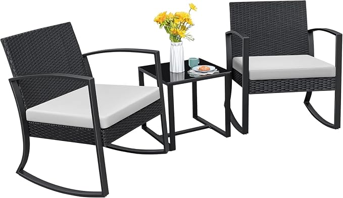 Homall Patio Furniture Set 3 Piece Resin Outdoor Bistro Set Rocking Patio Chairs by Homall