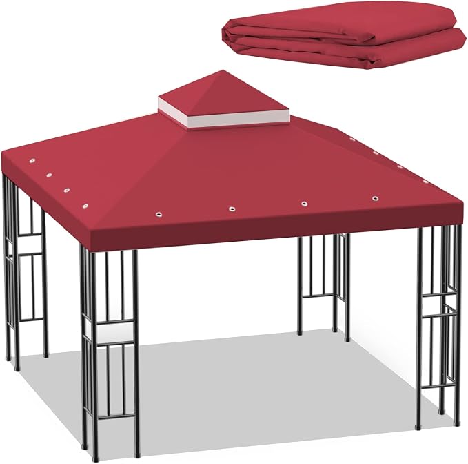 Sumfaller 10x10 FT Gazebo Replacement Canopy Top Cover | Double Tiered Canopy by Unknown