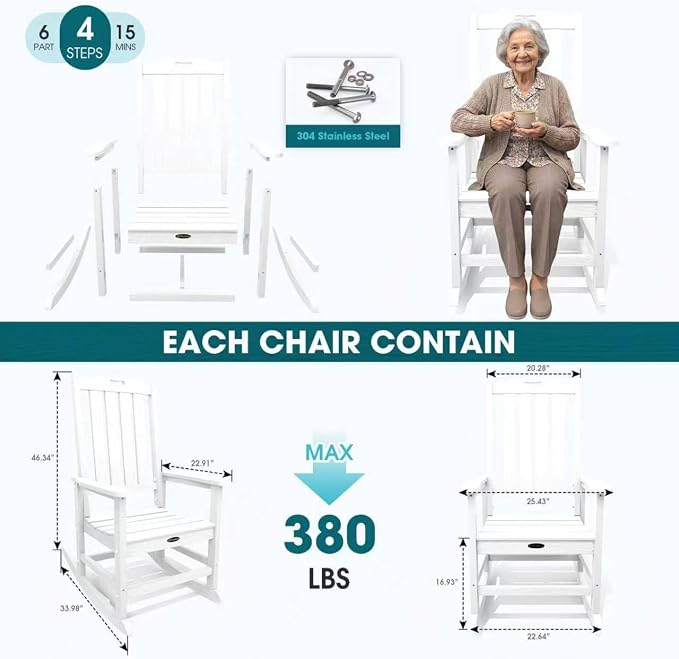 THOEOE Outdoor Rocking Chairs, Oversized Patio Rocking Chair | HDPE Outdoor - Image 2