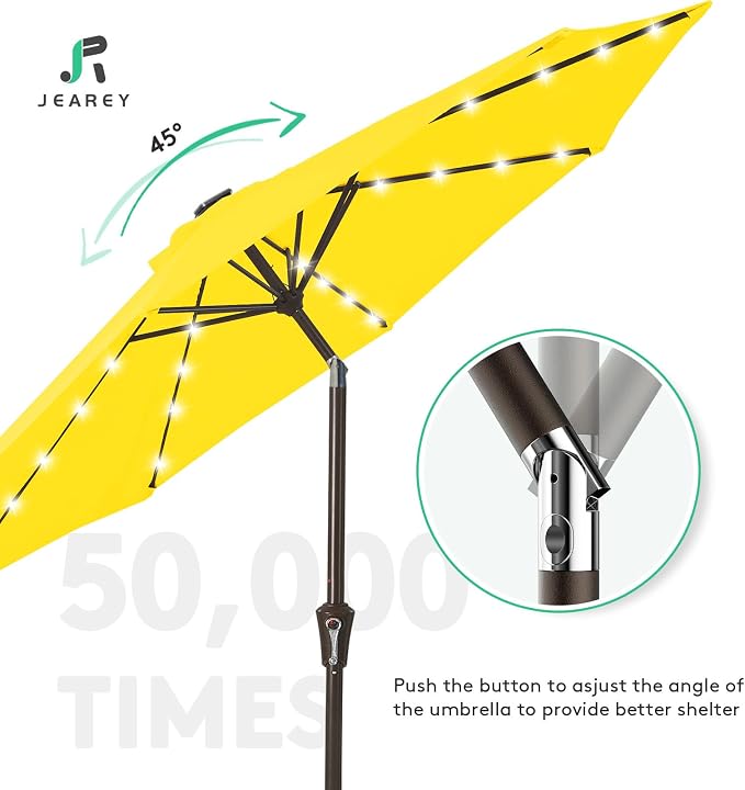 JEAREY 9' Patio Umbrella with Solar Lights, LED Umbrella, Lemon | Outdoor Table - Image 4