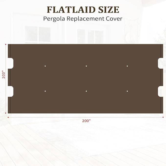 slashome 200" x 103" Pergola Replacement Canopy, Fits L-PG152PST-B, Coffee | - Image 3