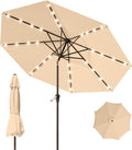 9FT Patio Umbrella with Solar Lights, Outdoor Market Umbrella with Tilt and by YourPerfectOutdoorEscape
