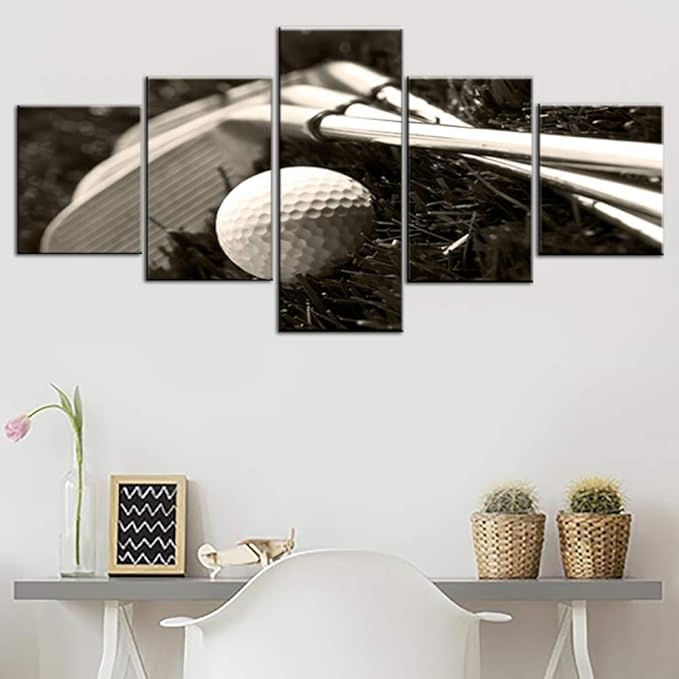 Golf Pictures Golfing Sport Wall Art for Living Room Multi Panel Prints on Canvas Black and White Artwork Landscape Paintings Modern Home Decor Wooden Framed Gallery-Wrapped Ready to Hang(50''Wx24''H)