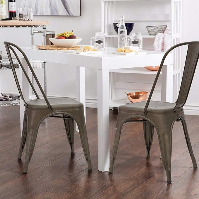 FDW | Metal Dining Chairs | Set of 4, Bronze | 330lbs Load | Stackable Tolix - Image 5