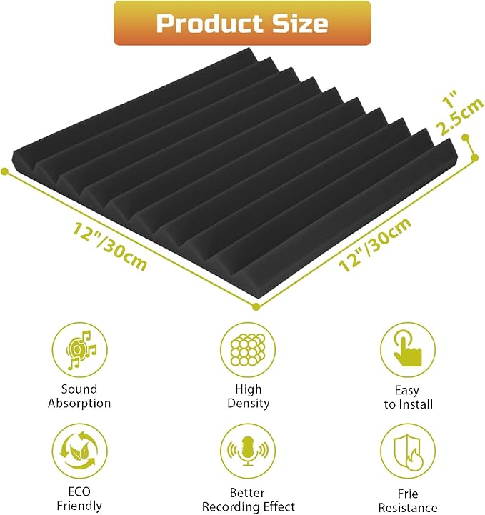 Acoustic Foam Panels, 96-Pack 12x12x1 Sound Proof Foam Panels for Walls Soundproofing Wedges Studio Foam, Noise Absorbing