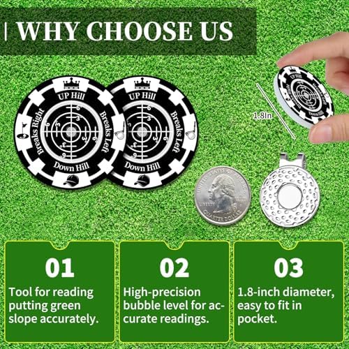 Golf Green Reader, 2 Pack Golf Ball Marker Hat Clip - Image 4