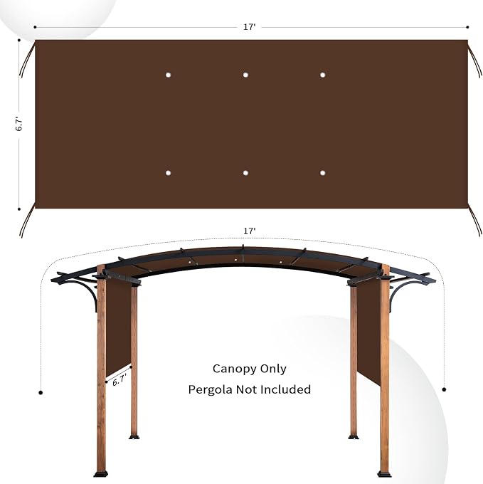 17x6.8 Ft Universal Pergola Replacement Canopy, Outdoor Canopy Shade Cover | - Image 2