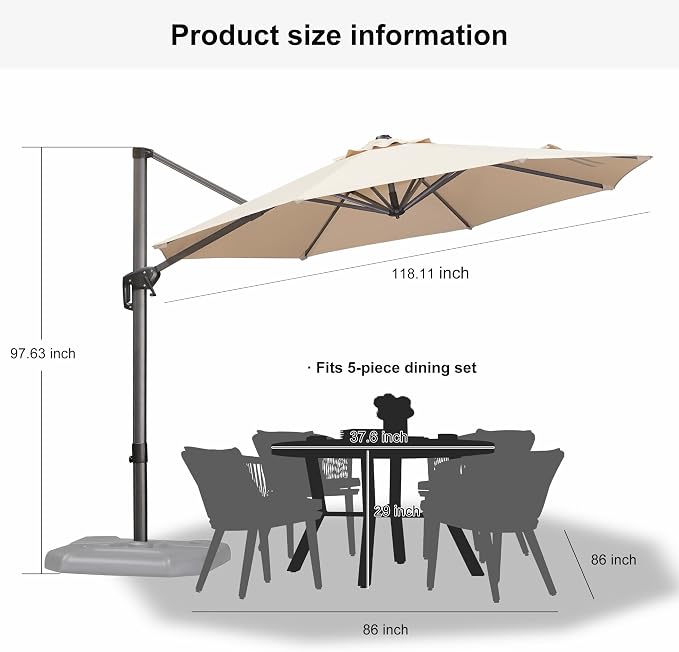 PURPLE LEAF Cantilever Umbrella 10 Feet Round Smooth 360° Rotation Beige | - Image 3