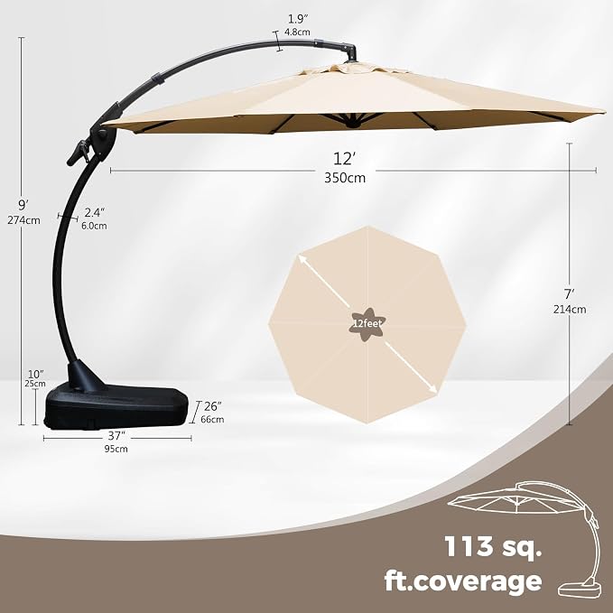 Grand patio 12FT Sunbrella Cantilever Round Umbrella - Image 5