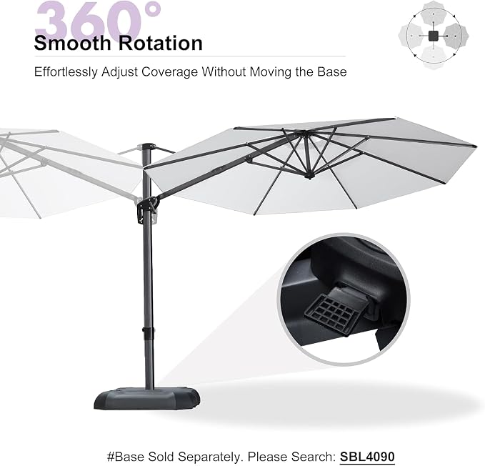 PURPLE LEAF Cantilever Umbrella 10 Feet Round Smooth 360° Rotation White | - Image 8