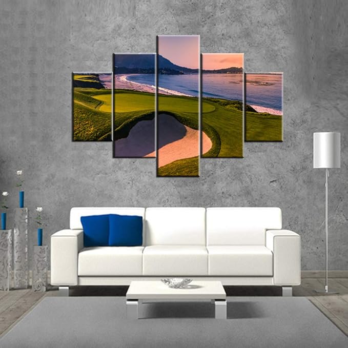Golfing Landscape Pictures Wall Decor Multi Panel Prints on Canvas Green Grass Filed Paintings for House Gallery-Wrapped California Golf Course Artwork Framed Ready to Hang in Living Room(60''Wx40''H)