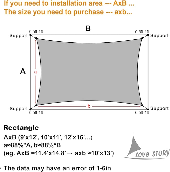 LOVE STORY Custom Size 9' x 18' Sun Shade Sail - Image 2